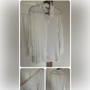 NWT ZARA White OVERSIZED Style Buttons SHIRT  Tunic Long Sleeve Size M